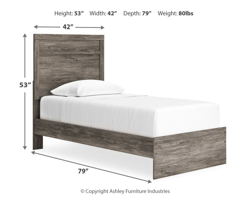 Ralinksi Twin Panel Bed with Nightstand in Gray from Ashley - Lara Furniture