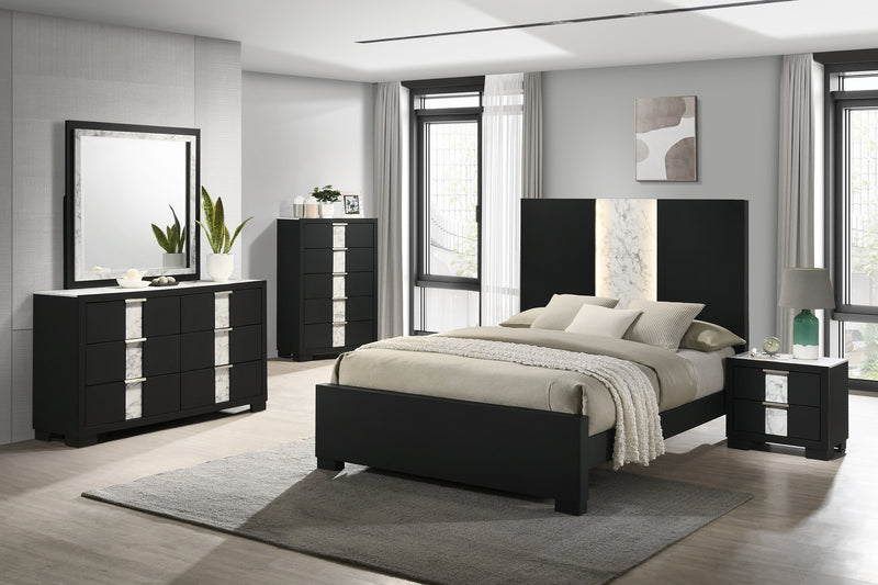 Rangley Black King LED Panel Bed - Lara FurnitureKing Bed