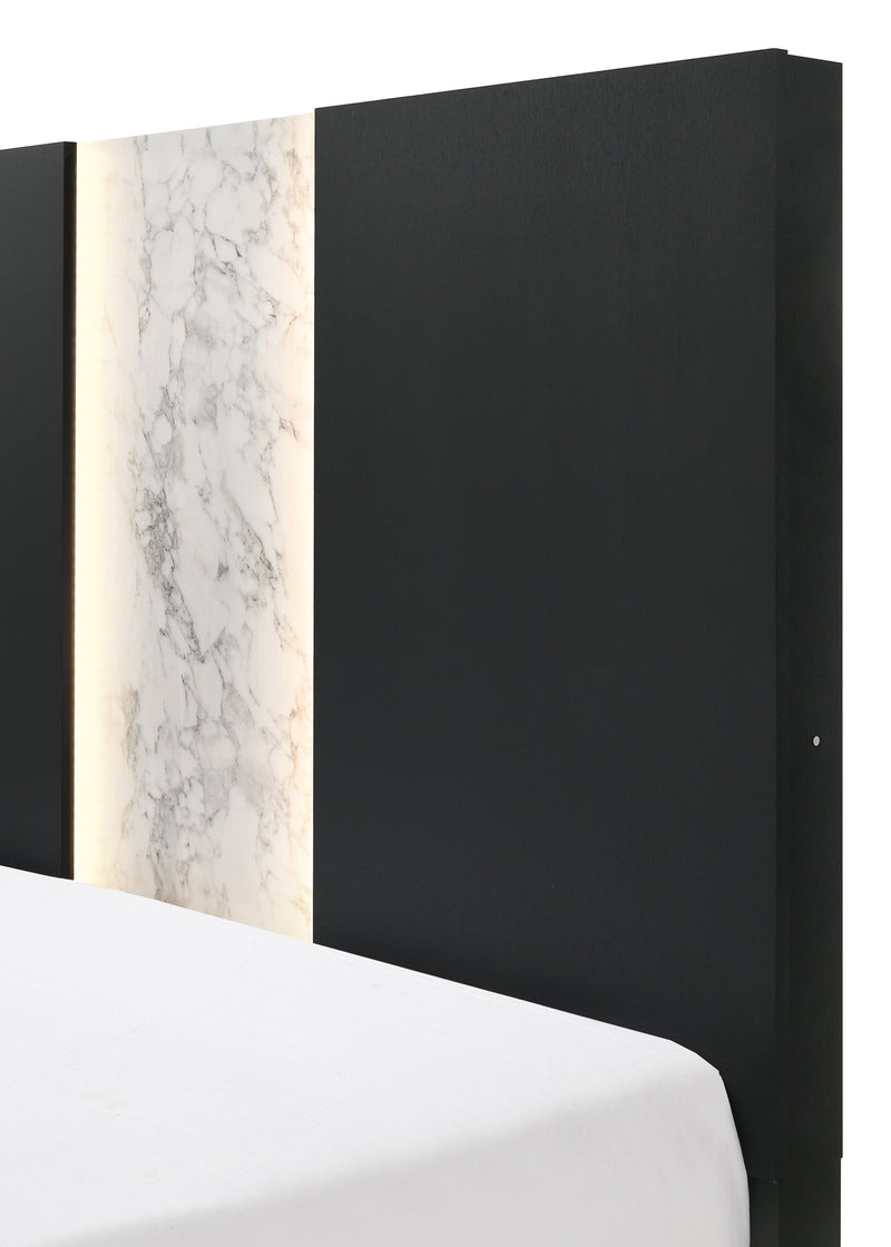 Rangley Black Queen LED Panel Bed - Lara FurnitureQueen Bed