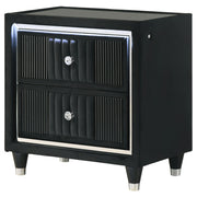 Ravenne 2-drawer Velvet Upholstered LED Nightstand with USB Black - 223192