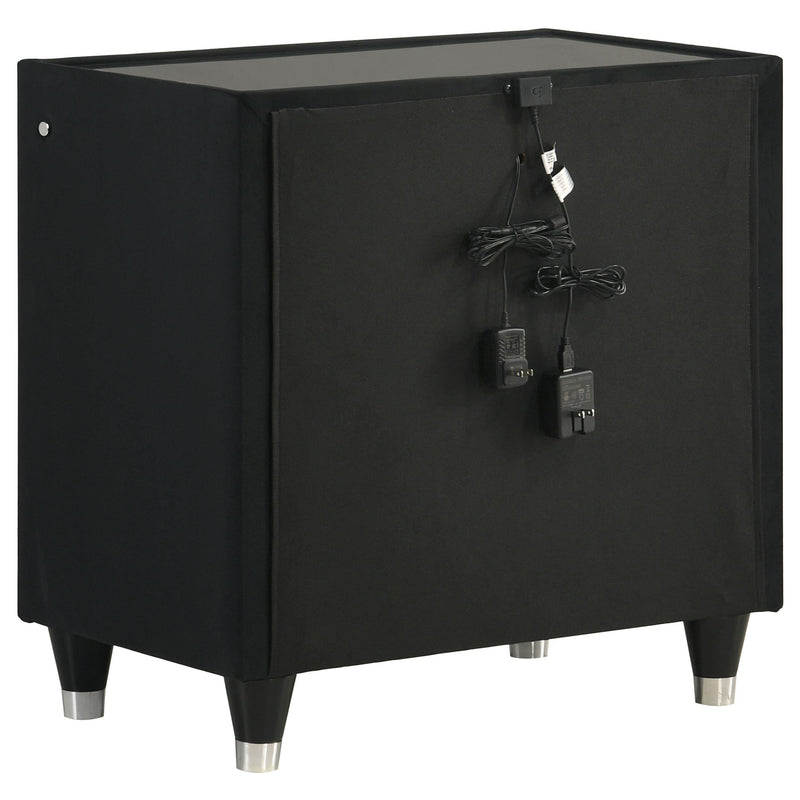 Ravenne 2-drawer Velvet Upholstered LED Nightstand with USB Black - 223192