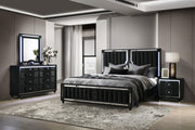 Ravenne 4-piece Velvet Upholstered Queen LED Bedroom Set Black - 223191Q-S4