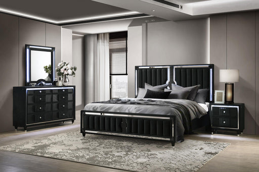 Ravenne 4-piece Velvet Upholstered Queen LED Bedroom Set Black - 223191Q-S4