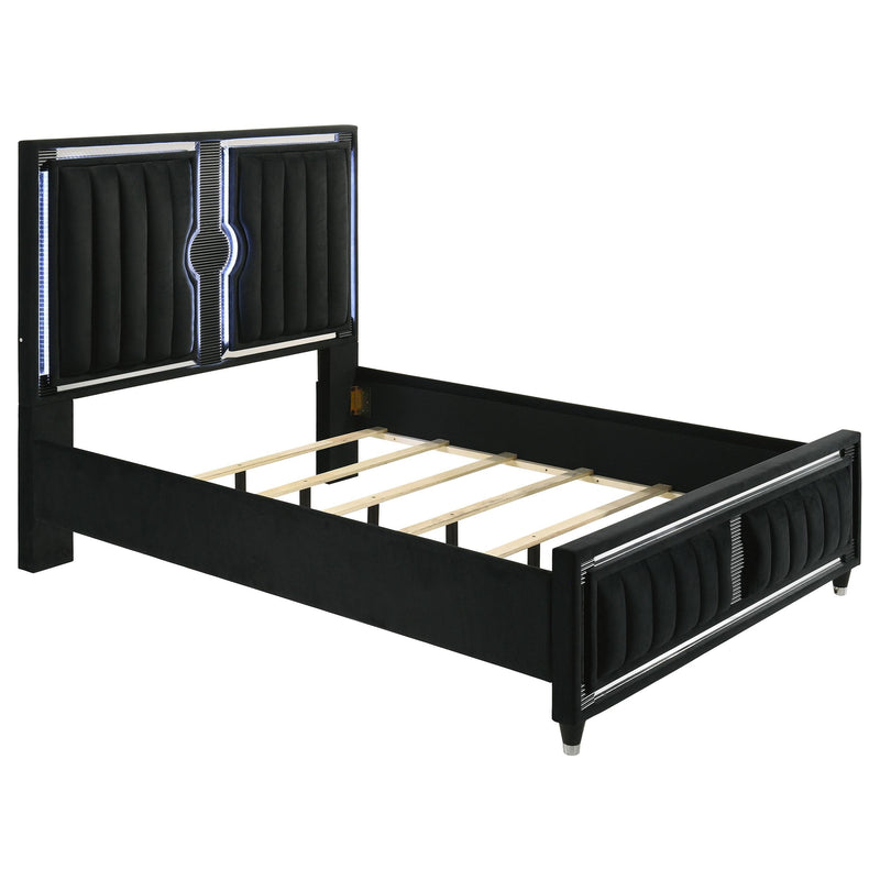 Ravenne 4-piece Velvet Upholstered Queen LED Bedroom Set Black - 223191Q-S4