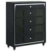 Ravenne 5-drawer Velvet Upholstered LED Chest of Drawers Black - 223195
