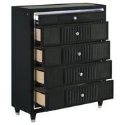 Ravenne 5-drawer Velvet Upholstered LED Chest of Drawers Black - 223195