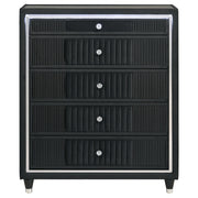Ravenne 5-drawer Velvet Upholstered LED Chest of Drawers Black - 223195