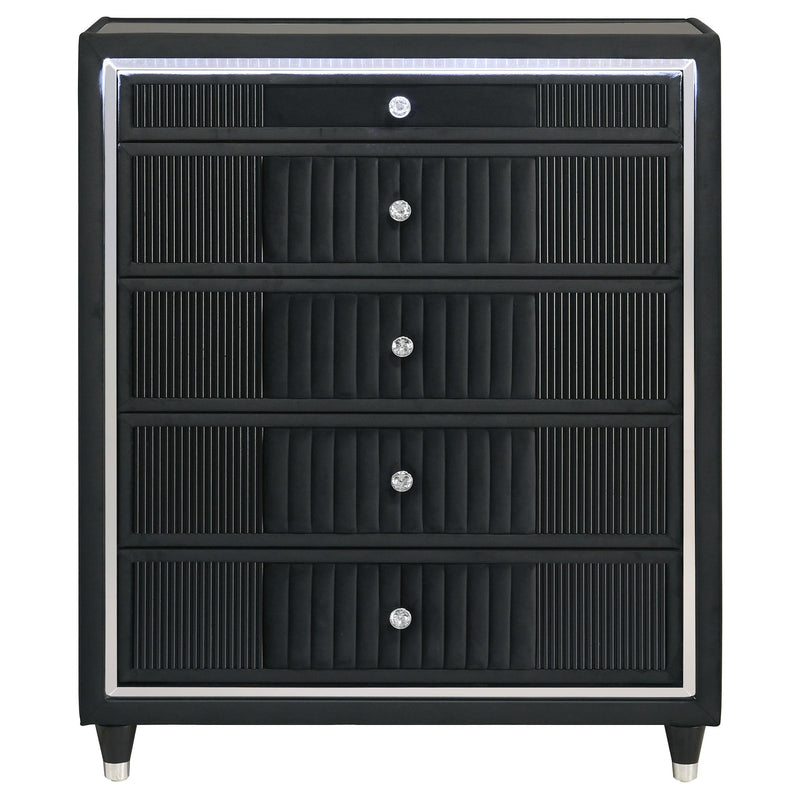 Ravenne 5-drawer Velvet Upholstered LED Chest of Drawers Black - 223195