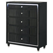 Ravenne 5-drawer Velvet Upholstered LED Chest of Drawers Black - 223195