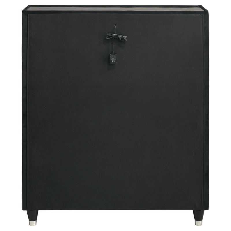 Ravenne 5-drawer Velvet Upholstered LED Chest of Drawers Black - 223195
