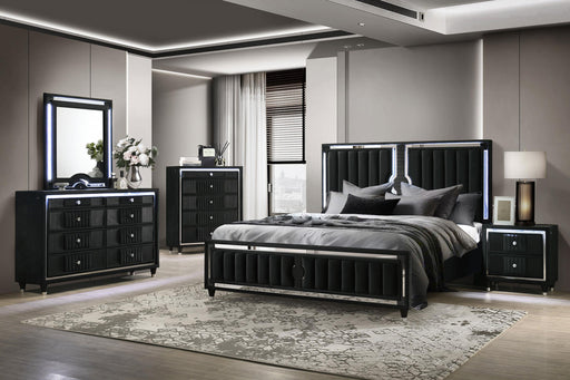 Ravenne 5-piece Velvet Upholstered Eastern King LED Bedroom Set Black - 223191KE-S5