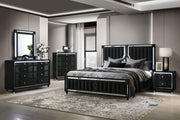 Ravenne 5-piece Velvet Upholstered Queen LED Bedroom Set Black - 223191Q-S5