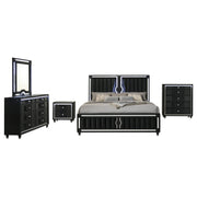 Ravenne 5-piece Velvet Upholstered Queen LED Bedroom Set Black - 223191Q-S5