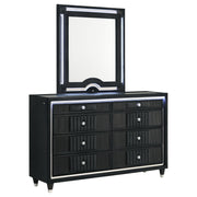 Ravenne 8-drawer Velvet Upholstered LED Dresser and Mirror Black - 223193M