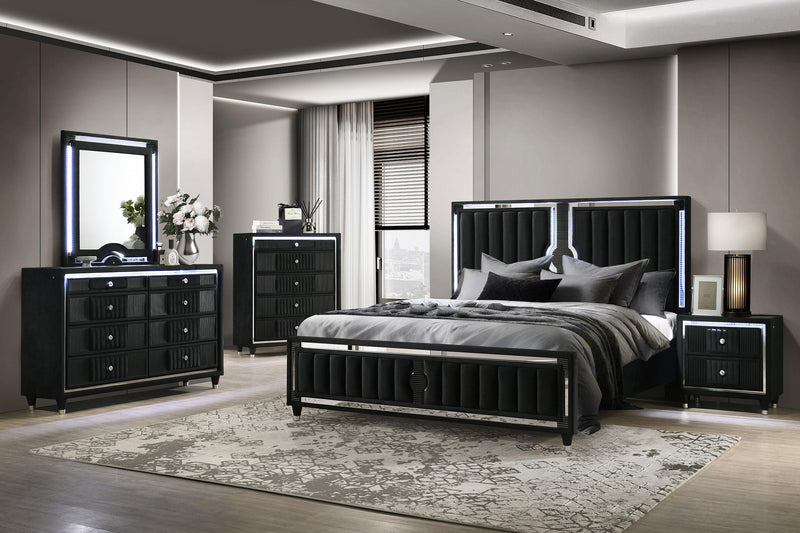 Ravenne 8-drawer Velvet Upholstered LED Dresser and Mirror Black - 223193M
