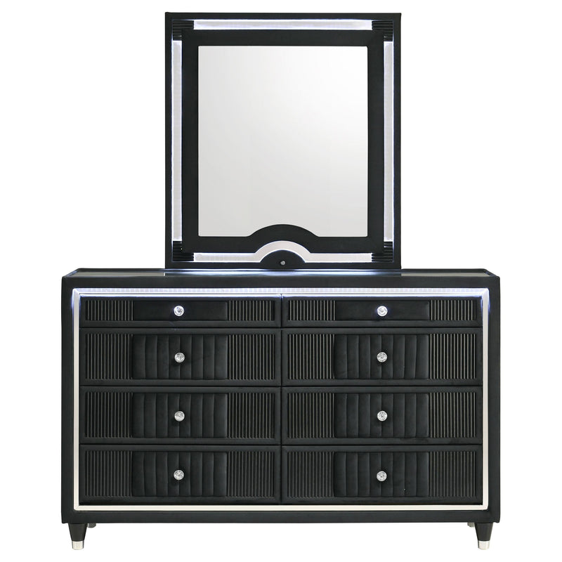 Ravenne 8-drawer Velvet Upholstered LED Dresser and Mirror Black - 223193M