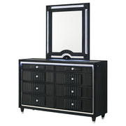 Ravenne 8-drawer Velvet Upholstered LED Dresser and Mirror Black - 223193M