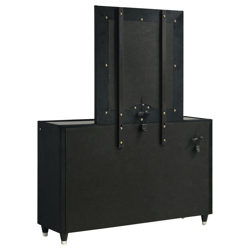 Ravenne 8-drawer Velvet Upholstered LED Dresser and Mirror Black - 223193M