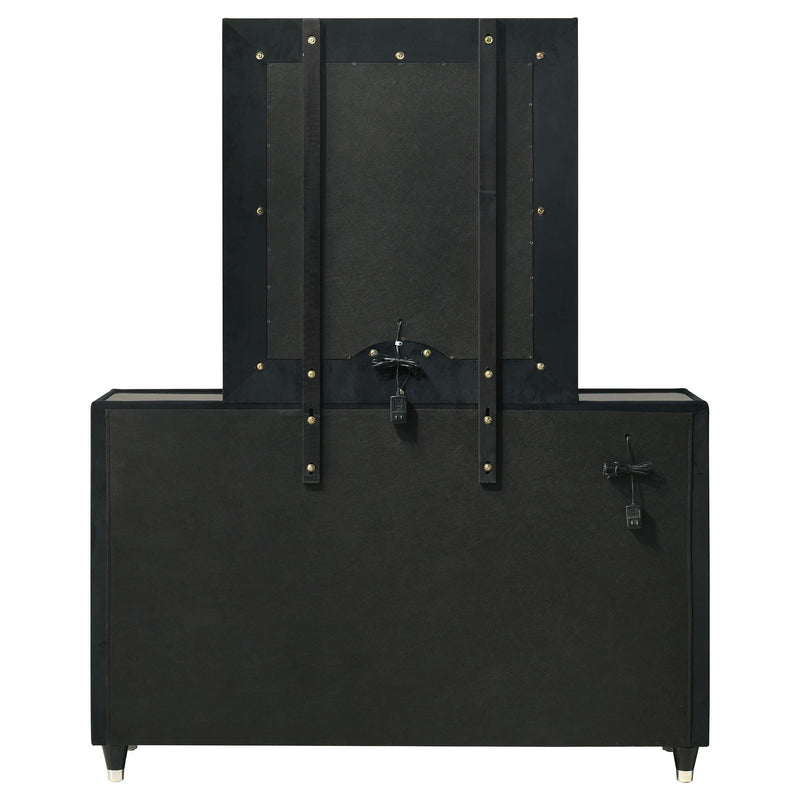 Ravenne 8-drawer Velvet Upholstered LED Dresser and Mirror Black - 223193M
