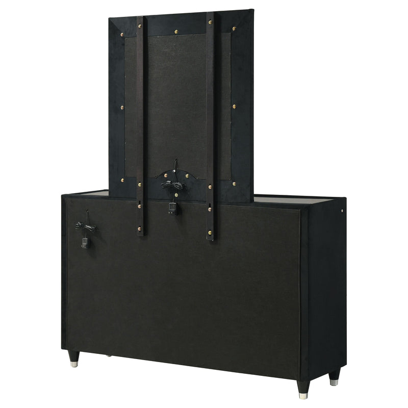 Ravenne 8-drawer Velvet Upholstered LED Dresser and Mirror Black - 223193M