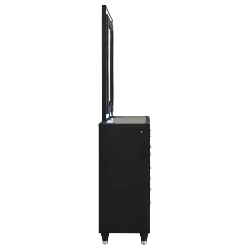 Ravenne 8-drawer Velvet Upholstered LED Dresser and Mirror Black - 223193M