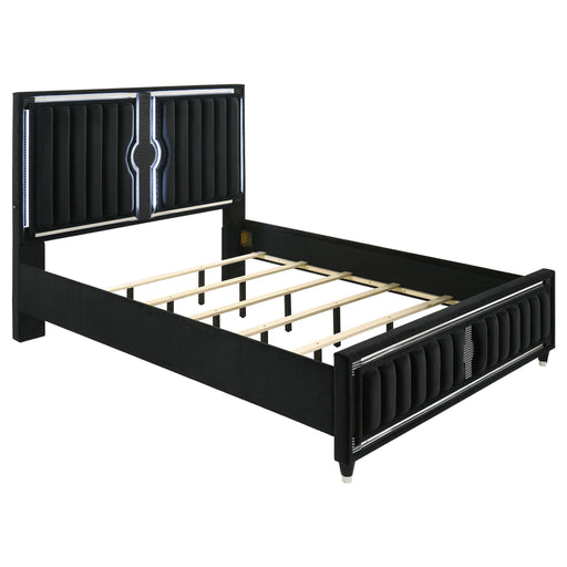 Ravenne Velvet Upholstered California King LED Panel Bed Black - 223191KW