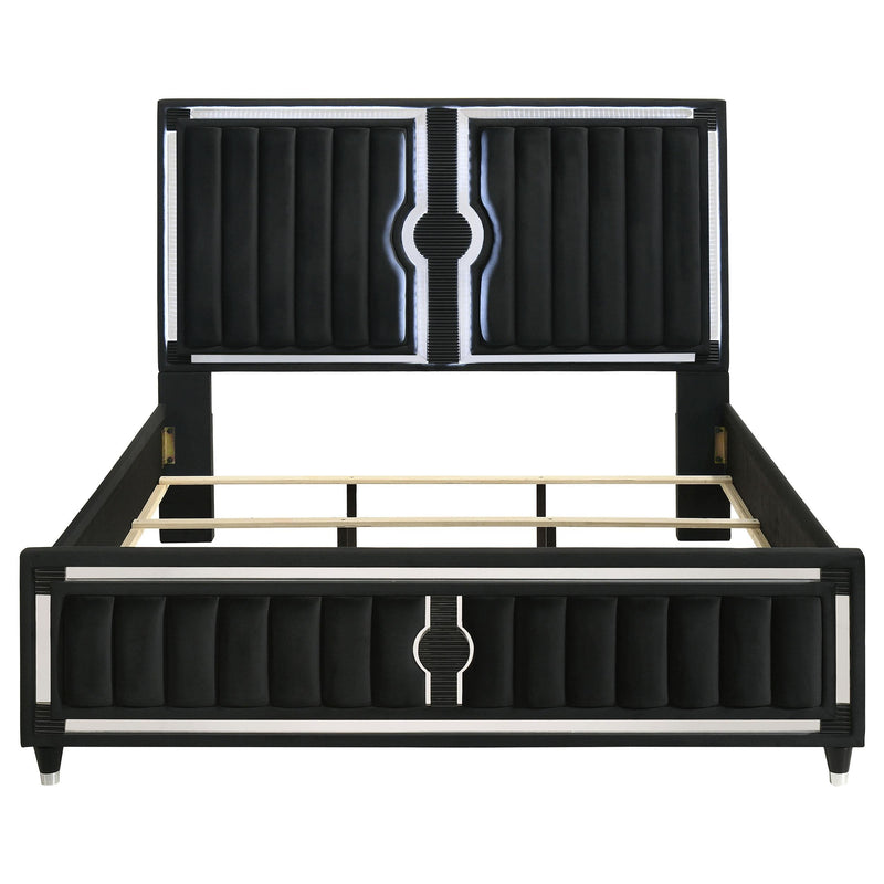 Ravenne Velvet Upholstered California King LED Panel Bed Black - 223191KW