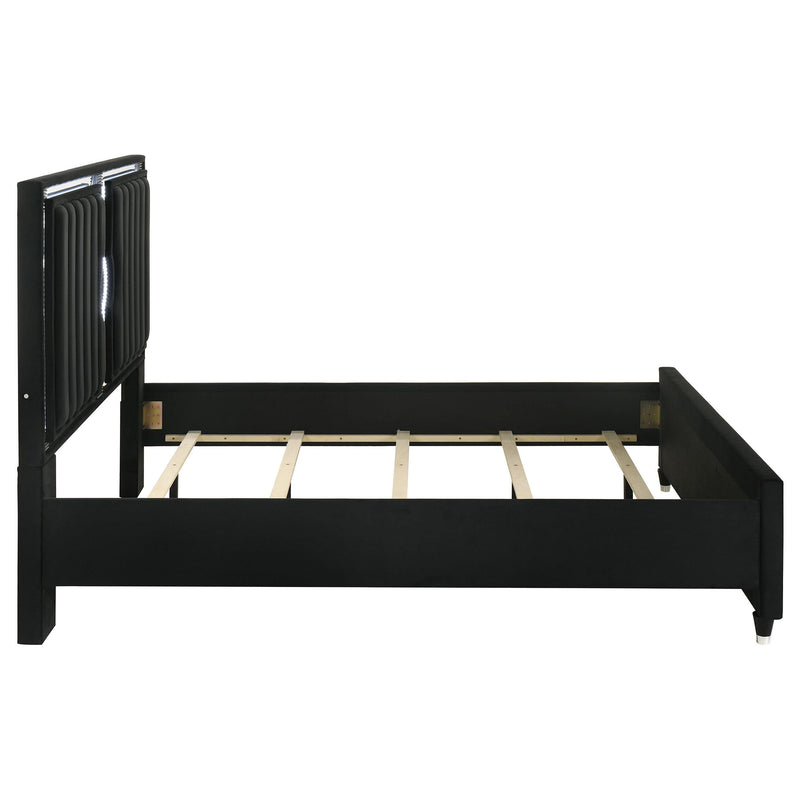Ravenne Velvet Upholstered California King LED Panel Bed Black - 223191KW