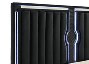 Ravenne Velvet Upholstered California King LED Panel Bed Black - 223191KW