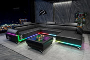 Raya - 4PC Black Sectional with Adjustable Headrest, Bluetooth Speaker, Subwoofer, Multi Color LED, Storage Armrest and Wireless Charger - CS4045-Sectional-Black