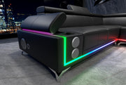 Raya - 4PC Black Sectional with Adjustable Headrest, Bluetooth Speaker, Subwoofer, Multi Color LED, Storage Armrest and Wireless Charger - CS4045-Sectional-Black