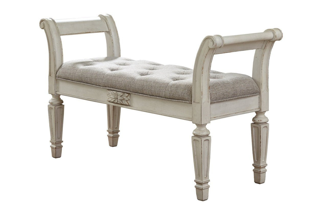Realyn Antique White Accent Bench - Gate FurnitureAccent Bench