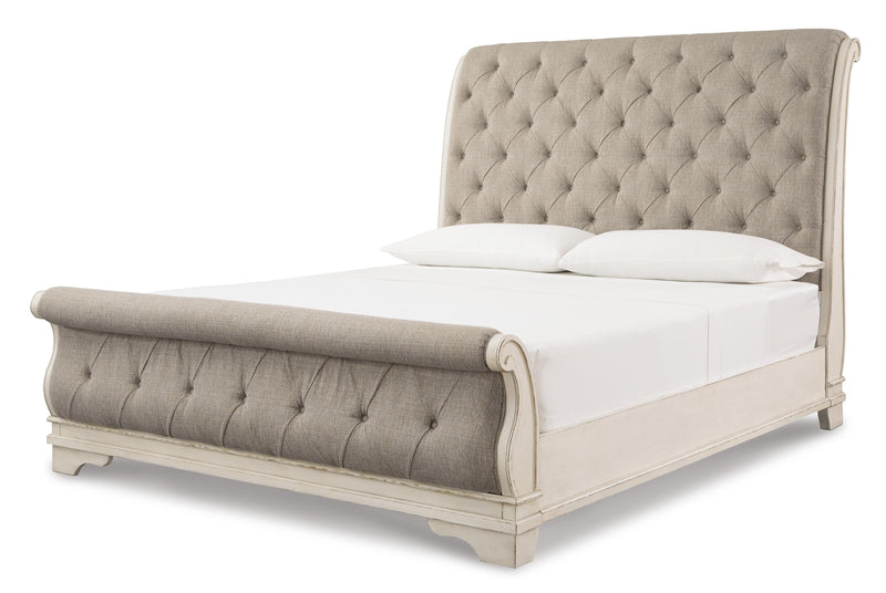 Realyn California King Sleigh Bed with Dresser in Chipped White - PKG006649