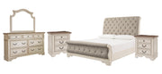 Realyn California King Sleigh Bed with Mirrored Dresser and 2 Nightstands in Chipped White - PKG006651