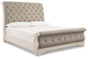 Realyn California King Sleigh Bed with Mirrored Dresser in Chipped White - PKG006650