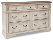 Realyn California King Upholstered Panel Bed with Dresser in Chipped White - PKG006683