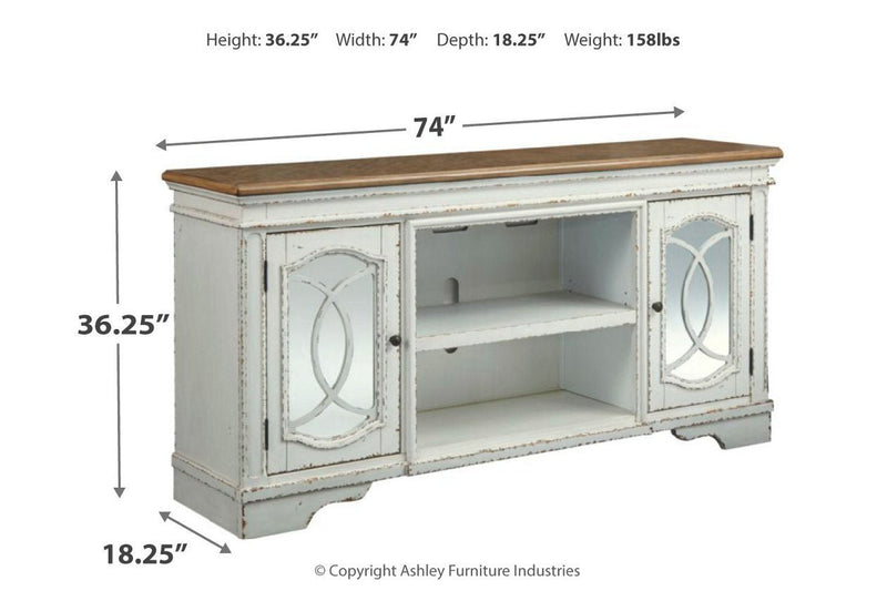 Realyn Chipped White 74" TV Stand - Lara FurnitureTV Stand
