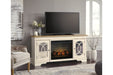 Realyn Chipped White 74" TV Stand with Electric Fireplace - Gate FurnitureTV Stand