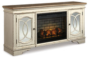 Realyn Chipped White 74" TV Stand with Electric Fireplace - Lara FurnitureTV Stand