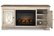 Realyn Chipped White 74" TV Stand with Electric Fireplace - Lara FurnitureTV Stand