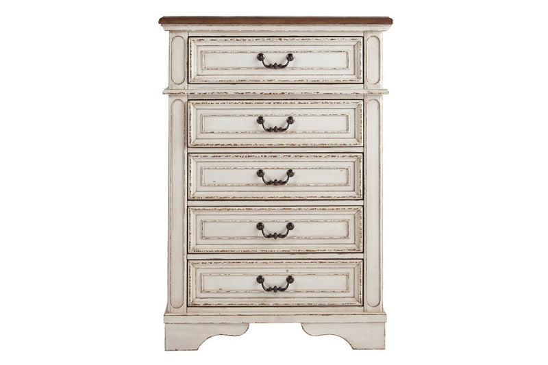 Realyn Chipped White Chest of Drawers - Lara FurnitureChest