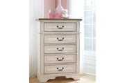 Realyn Chipped White Chest of Drawers - Lara FurnitureChest