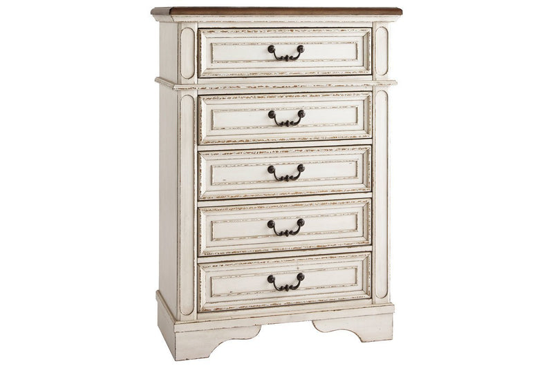 Realyn Chipped White Chest of Drawers - Lara FurnitureChest