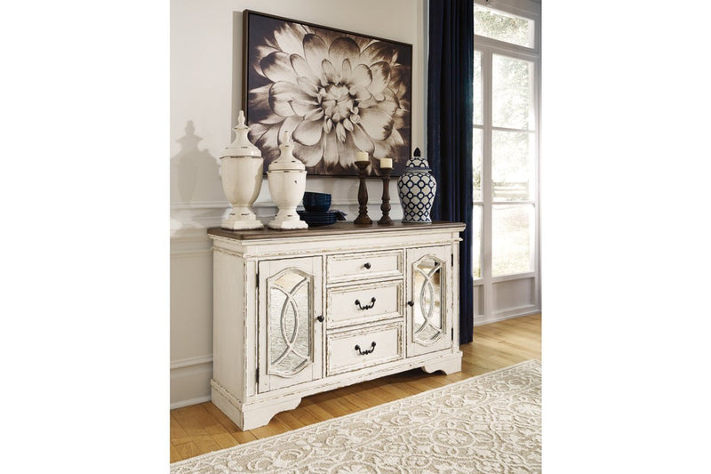Realyn Chipped White Dining Server - Lara FurnitureCabinet