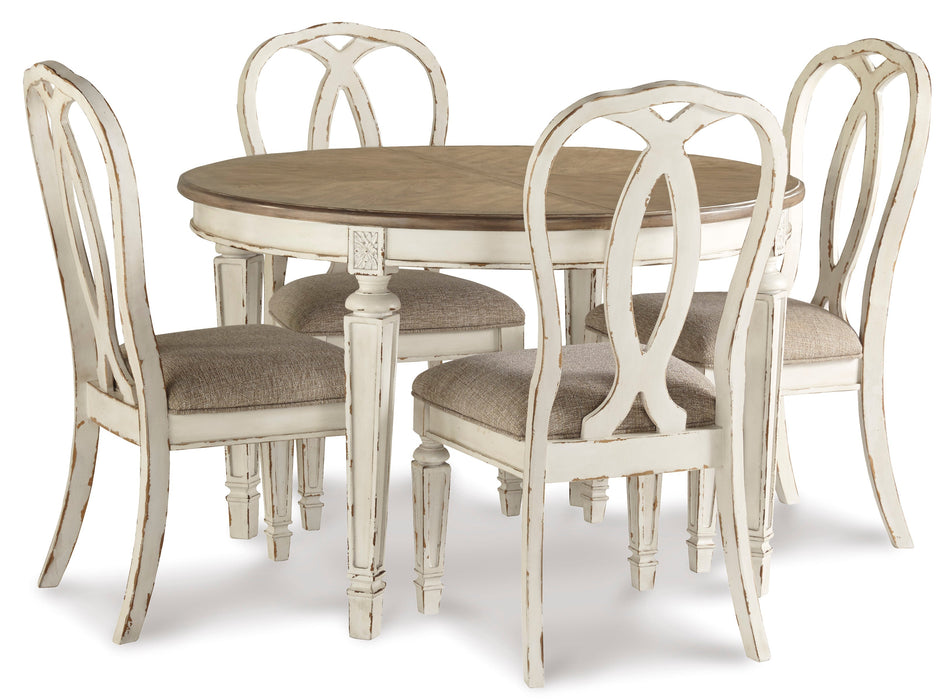 Realyn Chipped White Extendable Round/Oval Ribbon Dining Set - Gate FurnitureDining Room Set