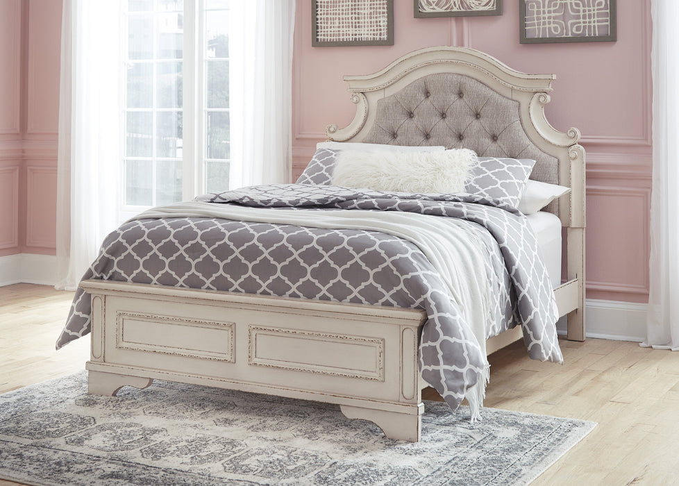 Realyn Chipped White Full Upholstered Bed - Gate FurnitureFull Bed