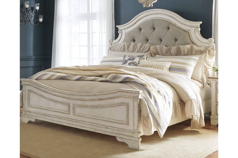 Realyn Chipped White King Upholstered Panel Bed - Lara FurnitureKing Bed