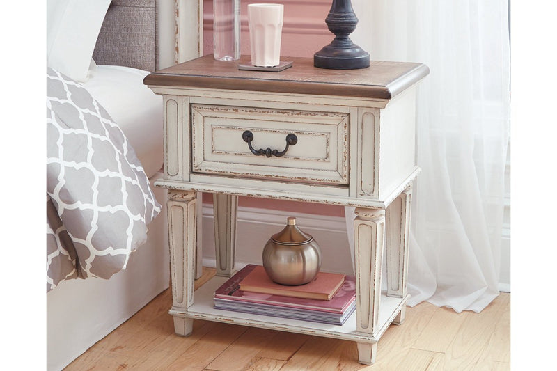 Realyn Chipped White Nightstand - Lara FurnitureNightstand