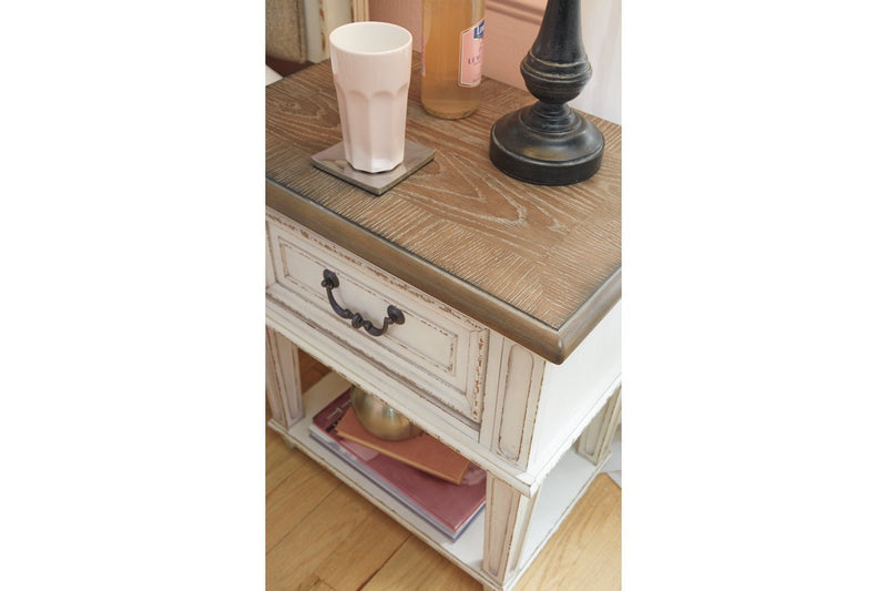 Realyn Chipped White Nightstand - Lara FurnitureNightstand