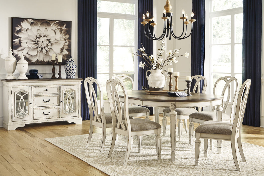 Realyn Chipped White Oval Dining Room Set - Gate FurnitureDining Room Set